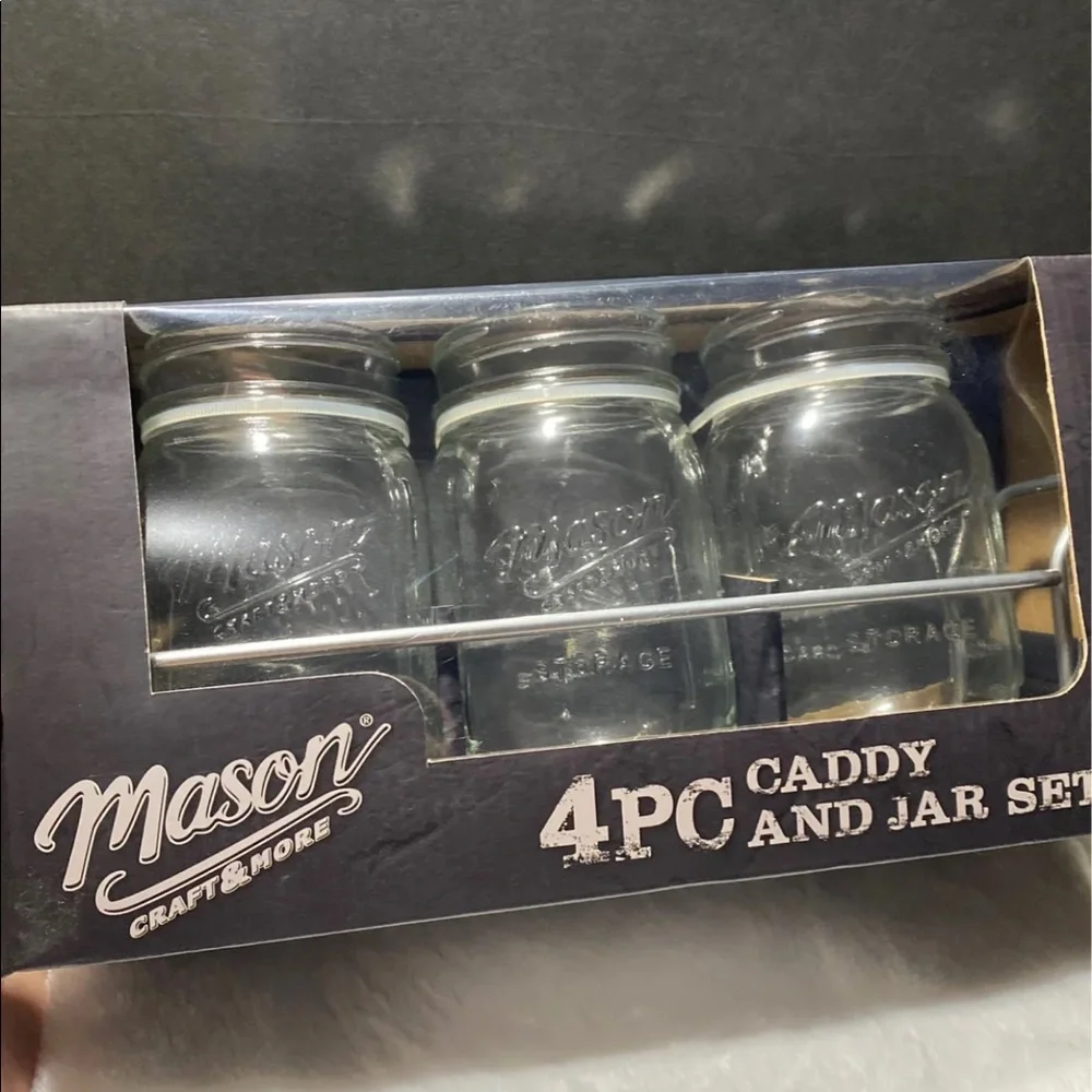 Mason Clear Glass Jar Caddy Set with Black Caddy